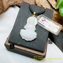Phật bản mệnh A Di Đà bạch ngọc Myanmar, vàng 18k - Hình ảnh 5