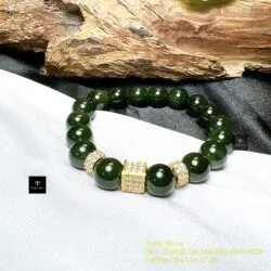 Vòng chuỗi ngọc bích Canada xanh đậm, charm vàng 18k - Ảnh 4
