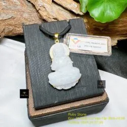 Phật bản mệnh A Di Đà bạch ngọc Myanmar, vàng 18k - Hình ảnh 3