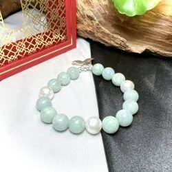 Vòng ngọc Cẩm thạch Myanmar mix ngọc trai và charm bạc 925 - Hình ảnh 4