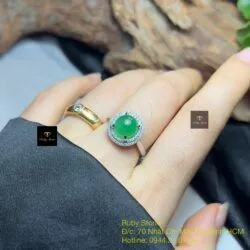 Nhẫn ngọc Phỉ thuý Myanmar, vàng trắng 10k