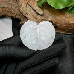 Cặp Ngọc bội long phụng ngọc Cẩm thạch Miến Điện - Hình ảnh 4