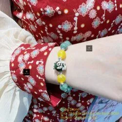 Vòng ngọc Cẩm thạch Myanmar mix hổ phách, bạc 925 - Ảnh 5