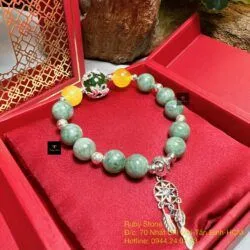 Vòng ngọc Cẩm thạch Myanmar mix hổ phách, bạc 925