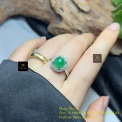 Nhẫn ngọc Phỉ thuý Myanmar, vàng trắng 10k - Hình ảnh 2