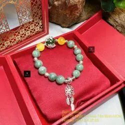 Vòng ngọc Cẩm thạch Myanmar mix hổ phách, bạc 925 - Ảnh 3