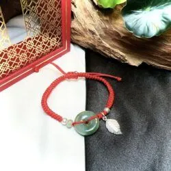 Vòng đồng điếu ngọc Cẩm thạch tết dây đeo tay - Hình ảnh 2