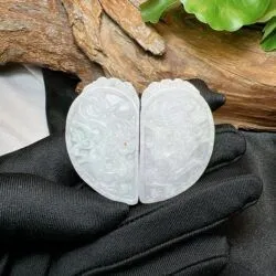 Cặp Ngọc bội long phụng ngọc Cẩm thạch Miến Điện - Hình ảnh 2