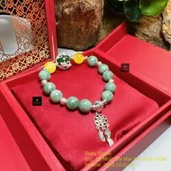 Vòng ngọc Cẩm thạch Myanmar mix hổ phách, bạc 925 - Ảnh 2