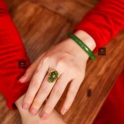 Bộ sản phẩm vòng tay và nhẫn tỳ hưu ngọc bích Canada vàng 18k