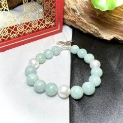 Vòng ngọc Cẩm thạch Myanmar mix ngọc trai và charm bạc 925 - Hình ảnh 2