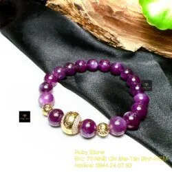 Vòng chuỗi Ruby sao thiên nhiên, charm vàng 18k