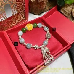 Vòng ngọc mix hổ phách mật lạp, charm bạc 925 - Hình ảnh 3
