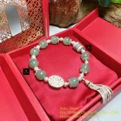 Vòng ngọc Cẩm thạch mix charm bạc 925 xinh yêu