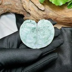 Cặp Ngọc bội long phụng ngọc Cẩm thạch Myanmar - Hình ảnh 2