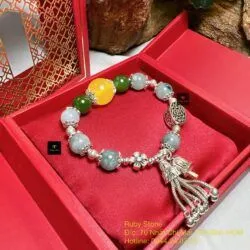 Vòng ngọc mix hổ phách mật lạp, charm bạc 925 - Hình ảnh 4