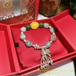 Vòng ngọc mix hổ phách mật lạp, charm bạc 925 - Hình ảnh 6