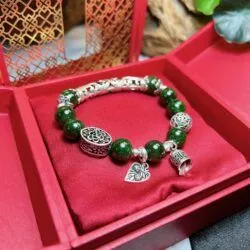 Vòng tay ngọc bích Canada mix charm bạc 925 - Ảnh 2