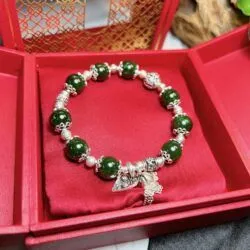 Vòng chuỗi ngọc bích Canada mix charm bạc 925 - Ảnh 2
