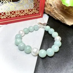 Vòng ngọc Cẩm thạch Myanmar mix ngọc trai và charm bạc 925 - Hình ảnh 3