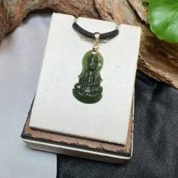 Quán Thế Âm Bồ Tát ngọc bích Canada, móc vàng 18k - Hình ảnh 3