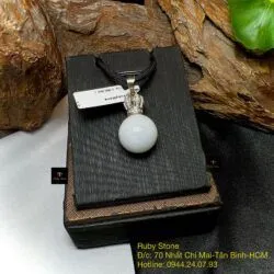 Mặt dây Trái châu bạch ngọc, móc bạc 925 - Hình ảnh 4