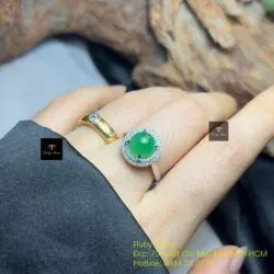 Nhẫn ngọc Phỉ thuý Myanmar, vàng trắng 10k - Hình ảnh 5