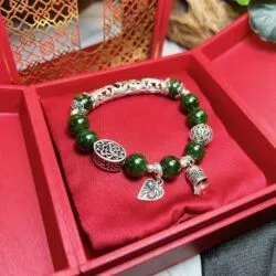 Vòng tay ngọc bích Canada mix charm bạc 925