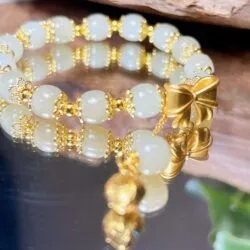 Vòng chuỗi Ngọc bích Hoà Điền, bạc xi vàng 925 - Ảnh 2