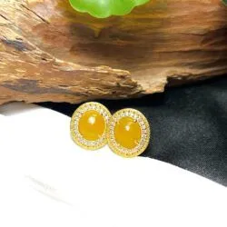 Khuyên tai ngọc Phỉ thuý hoàng phỉ Myanmar, vàng 18k