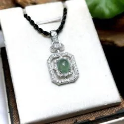 Mặt dây ngọc Phỉ thuý Lam thuỷ, vàng trắng 14k - Hình ảnh 2