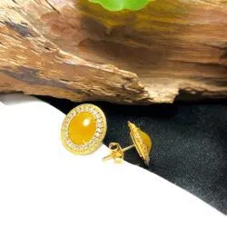 Khuyên tai ngọc Phỉ thuý hoàng phỉ Myanmar, vàng 18k - Hình ảnh 2