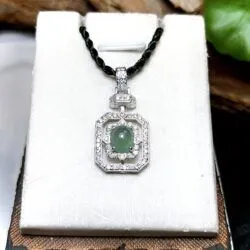 Mặt dây ngọc Phỉ thuý Lam thuỷ, vàng trắng 14k