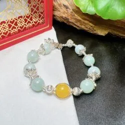 Vòng chuỗi ngọc Cẩm thạch Miến Điện (Myanmar) mix hổ phách
