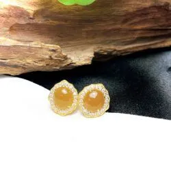 Khuyên tai ngọc Phỉ thuý hoàng phỉ Myanmar, vàng 18k - Hình ảnh 4
