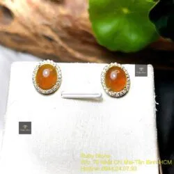 Khuyên tai ngọc Phỉ thuý hoàng phỉ Myanmar, vàng 18k - Hình ảnh 3