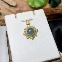 Mặt dây Phỉ thuý lam ngọc Myanmar, vàng 18k - Ảnh 4