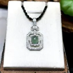 Mặt dây ngọc Phỉ thuý Lam thuỷ, vàng trắng 14k - Hình ảnh 6