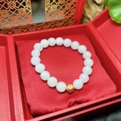 Vòng chuỗi ngọc Cẩm thạch ánh tím nhẹ, charm bạc xi vàng - Ảnh 3