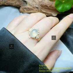 Nhẫn ngọc Phỉ thuý băng chủng Myanmar, vàng 18k - Ảnh 8