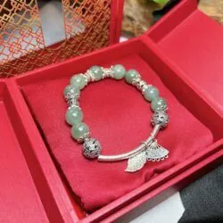 Vòng chuỗi ngọc Cẩm thạch Myanmar mix charm bạc - Hình ảnh 3