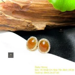 Khuyên tai ngọc Phỉ thuý hoàng phỉ Myanmar, vàng 18k - Hình ảnh 5