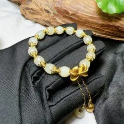 Vòng chuỗi Ngọc bích Hoà Điền, bạc xi vàng 925