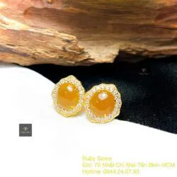 Khuyên tai ngọc Phỉ thuý hoàng phỉ Myanmar, vàng 18k - Hình ảnh 6