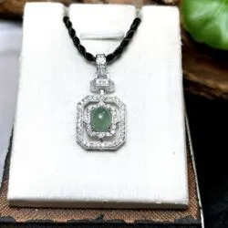 Mặt dây ngọc Phỉ thuý Lam thuỷ, vàng trắng 14k - Hình ảnh 5