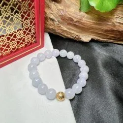 Vòng chuỗi ngọc Cẩm thạch ánh tím nhẹ, charm bạc xi vàng - Ảnh 5