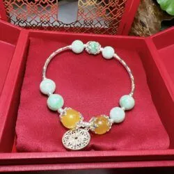 Vòng ngọc Cẩm thạch Myanmar mix hổ phách mật lạp - Ảnh 2