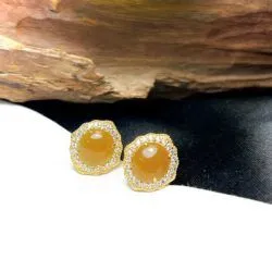 Khuyên tai ngọc Phỉ thuý hoàng phỉ Myanmar, vàng 18k