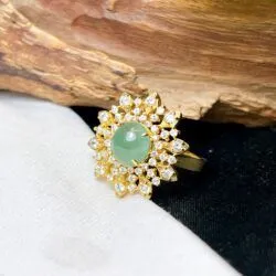 Nhẫn ngọc Phỉ thuý Miến Điện (Myanmar), vàng 18k - Hình ảnh 2