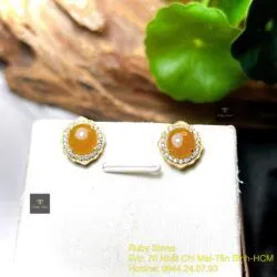 Khuyên tai ngọc Phỉ thuý hoàng phỉ Myanmar, vàng 18k - Hình ảnh 5